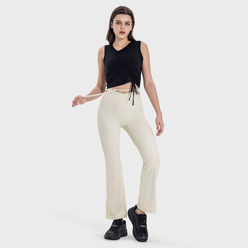 Skin-friendly, nude-feeling, crossed strap casual sports pants