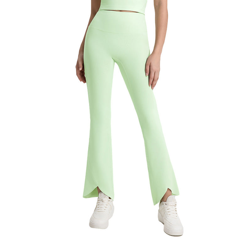 Autumn and winter fleece-lined micro flared sports pants with slit at the cuffs