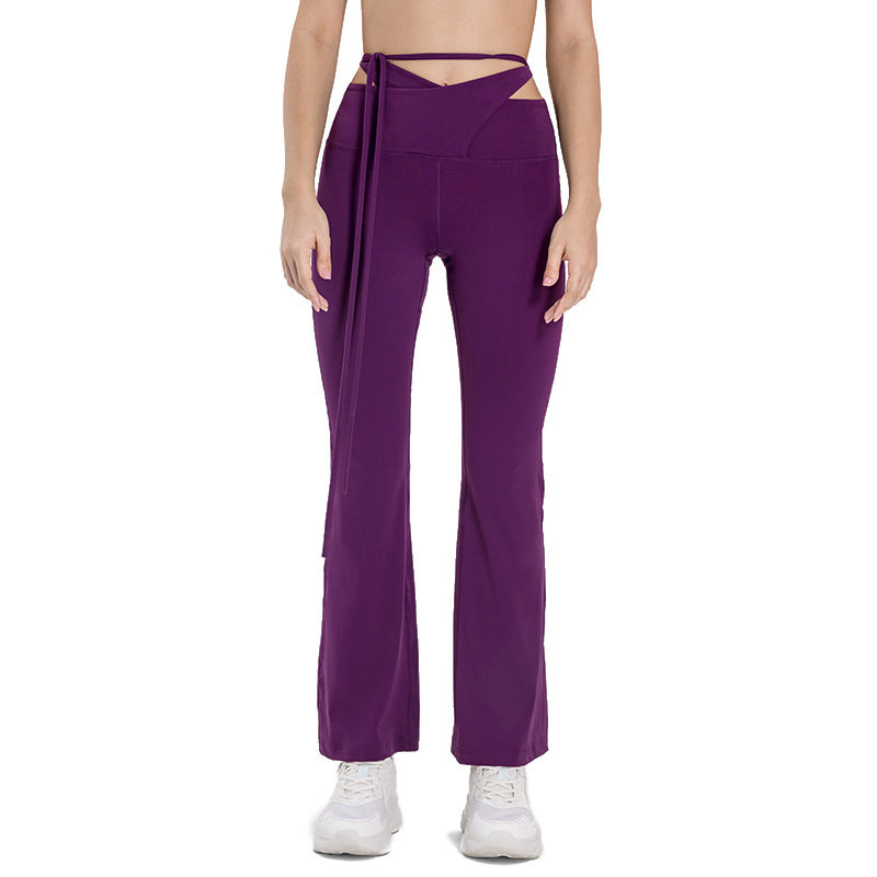 Skin-friendly, nude-feeling, crossed strap casual sports pants