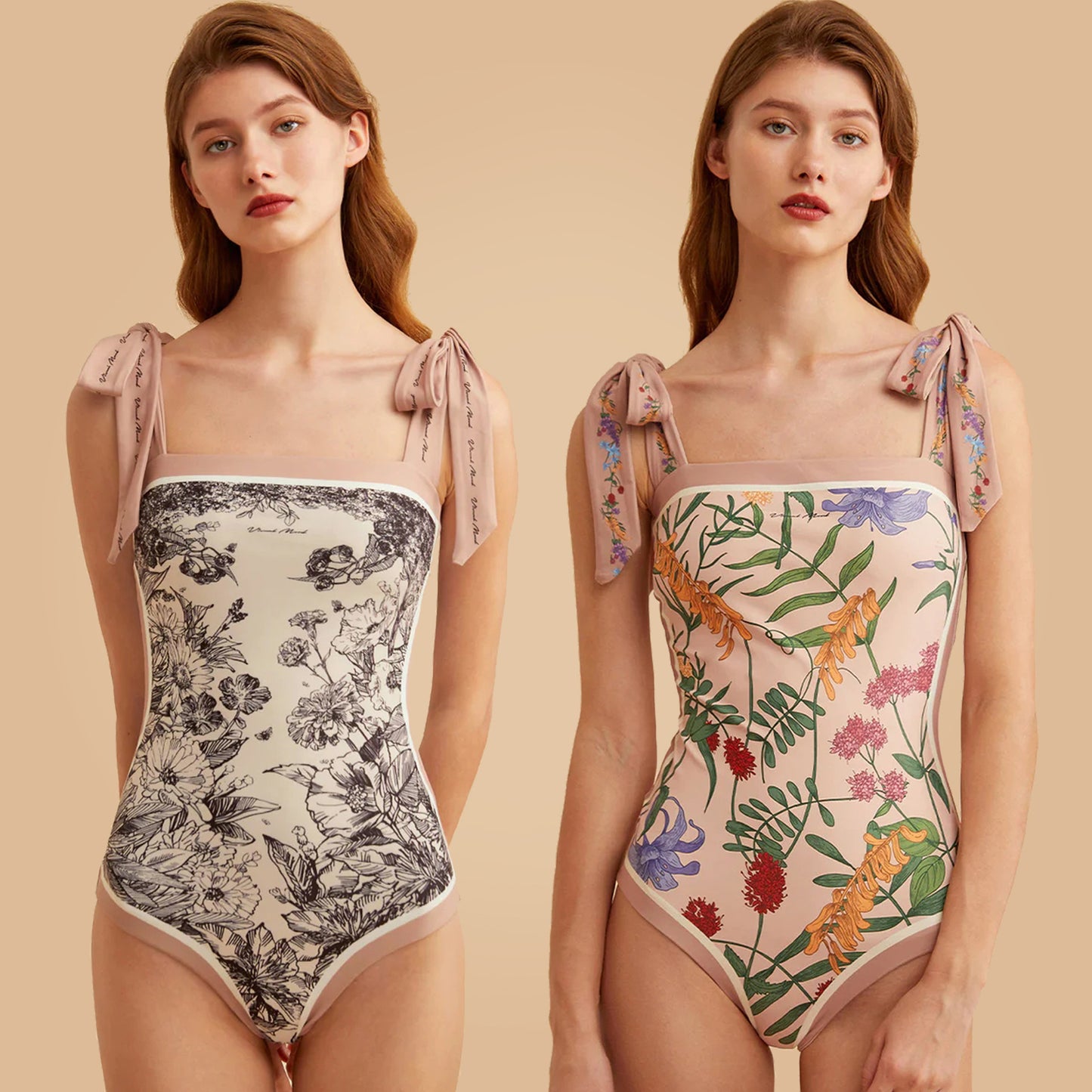 Double-sided printed one-piece retro swimsuit