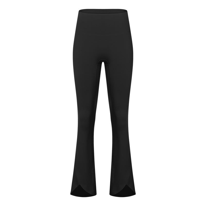 Autumn and winter fleece-lined micro flared sports pants with slit at the cuffs