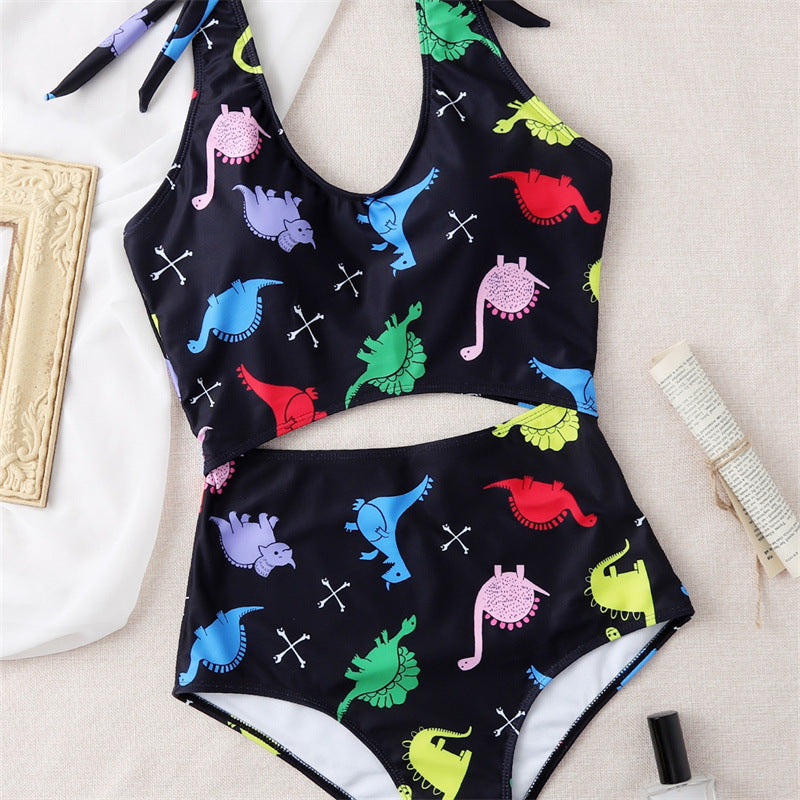 Shoulder-strap split cartoon printed bikini