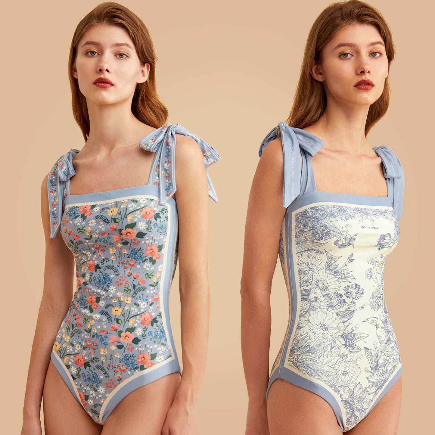 Double-sided printed one-piece retro swimsuit