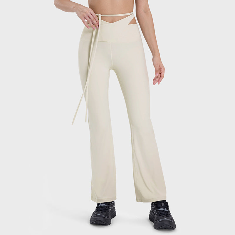 Skin-friendly, nude-feeling, crossed strap casual sports pants