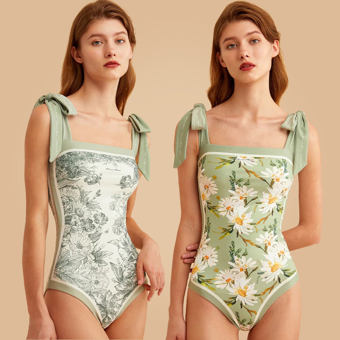 Double-sided printed one-piece retro swimsuit