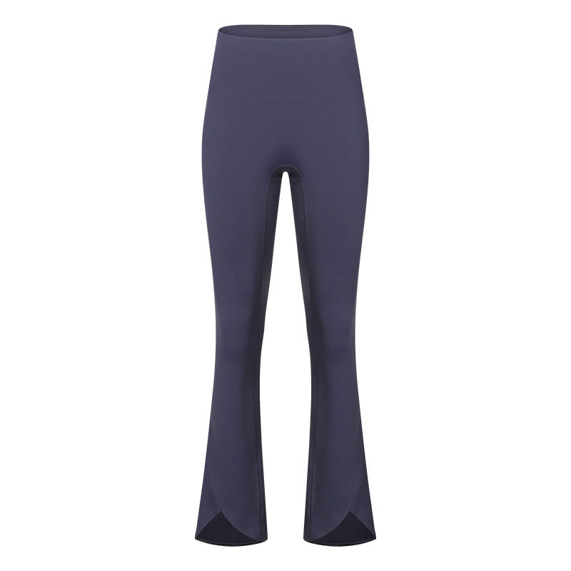 Autumn and winter fleece-lined micro flared sports pants with slit at the cuffs