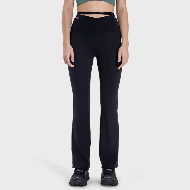 Skin-friendly, nude-feeling, crossed strap casual sports pants