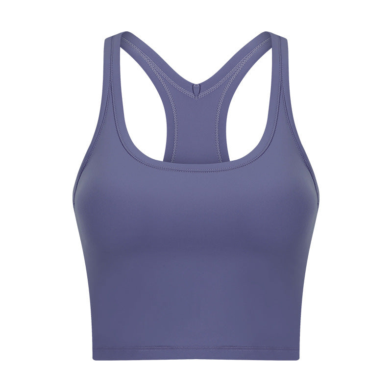 U-neck I-shaped racerback built-in bra sports vest