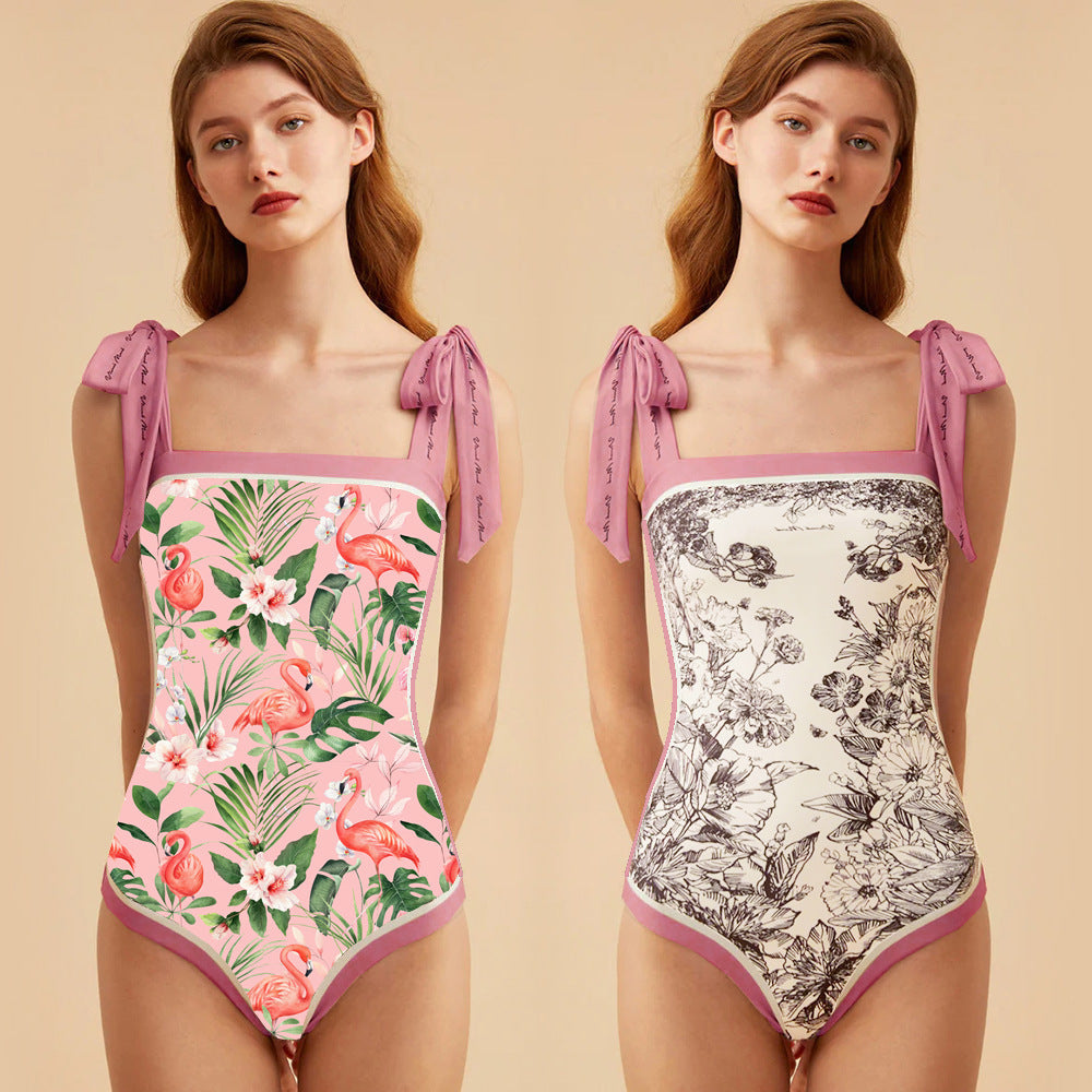 Double-sided printed one-piece retro swimsuit