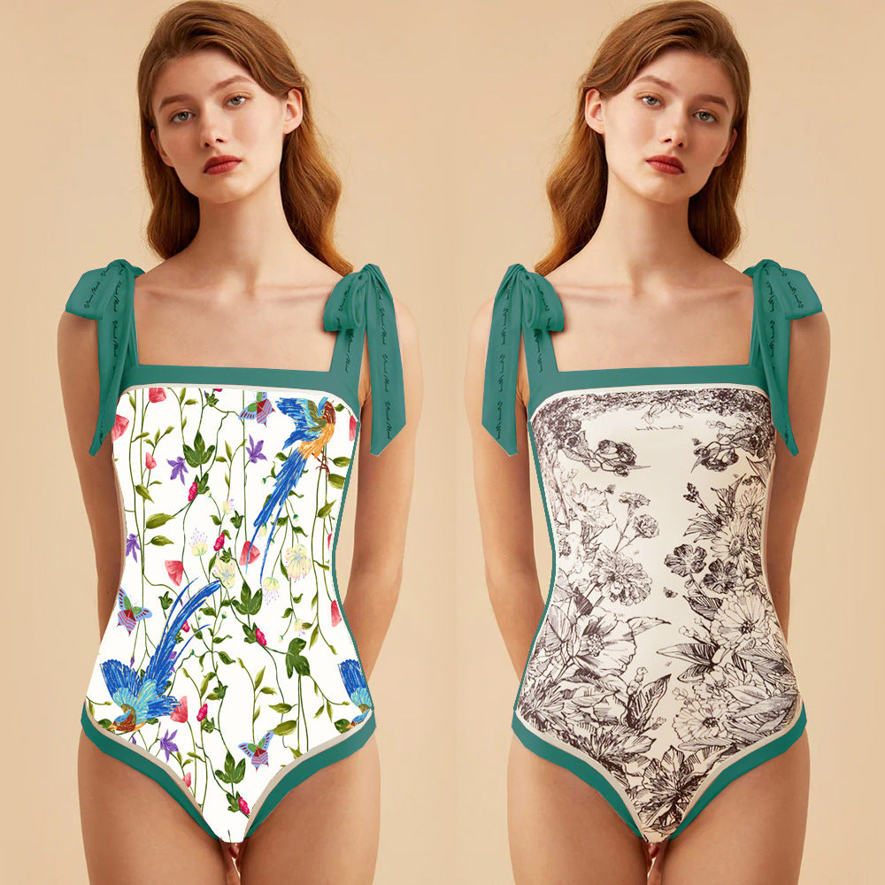 Double-sided printed one-piece retro swimsuit