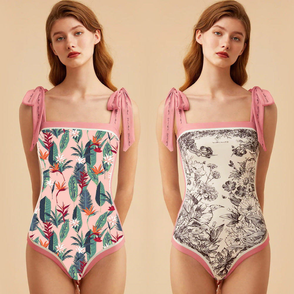 Double-sided printed one-piece retro swimsuit