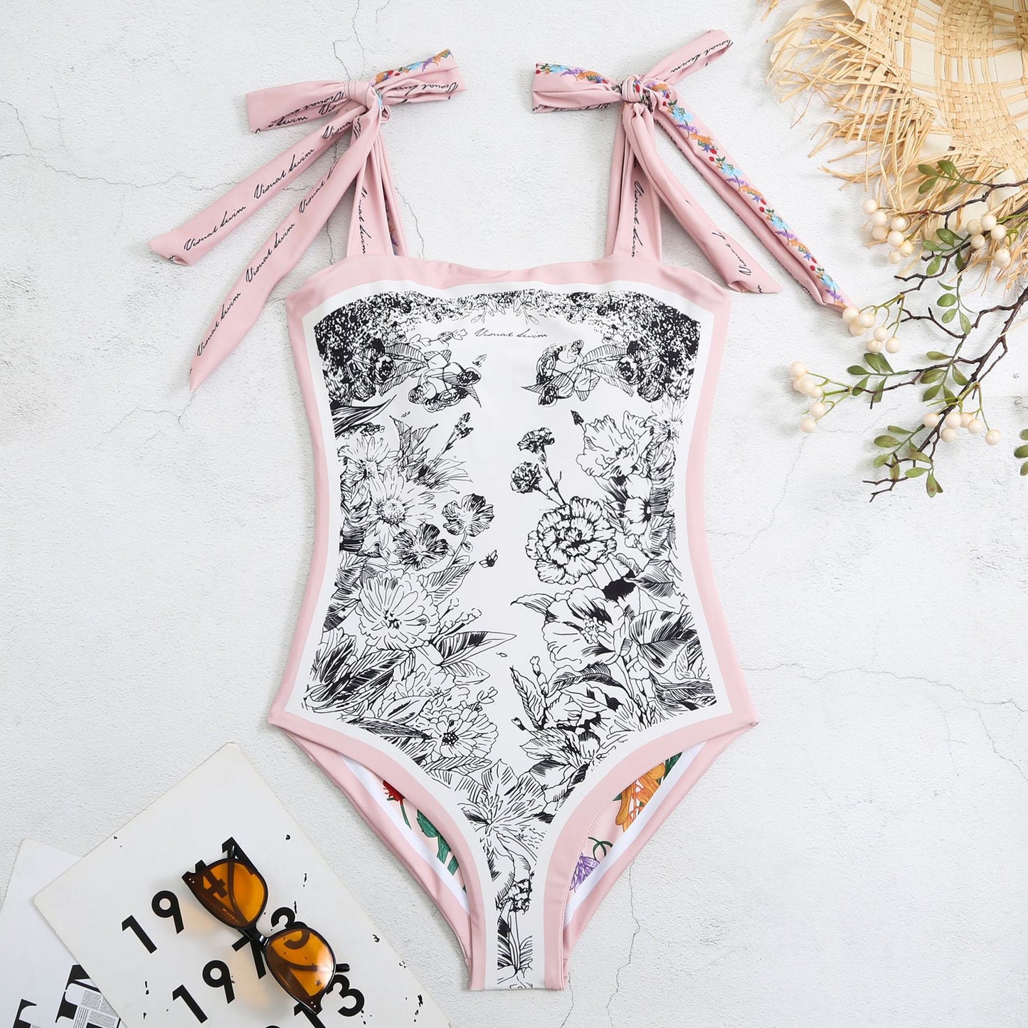 Double-sided printed one-piece retro swimsuit