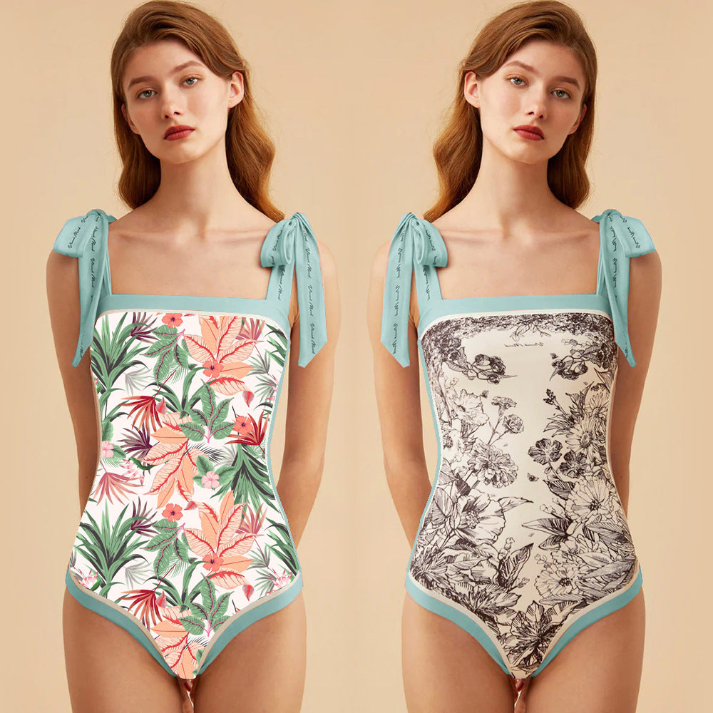 Double-sided printed one-piece retro swimsuit