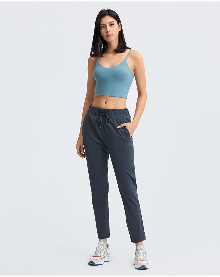 Straight drawstring casual pants