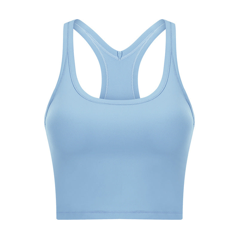 U-neck I-shaped racerback built-in bra sports vest