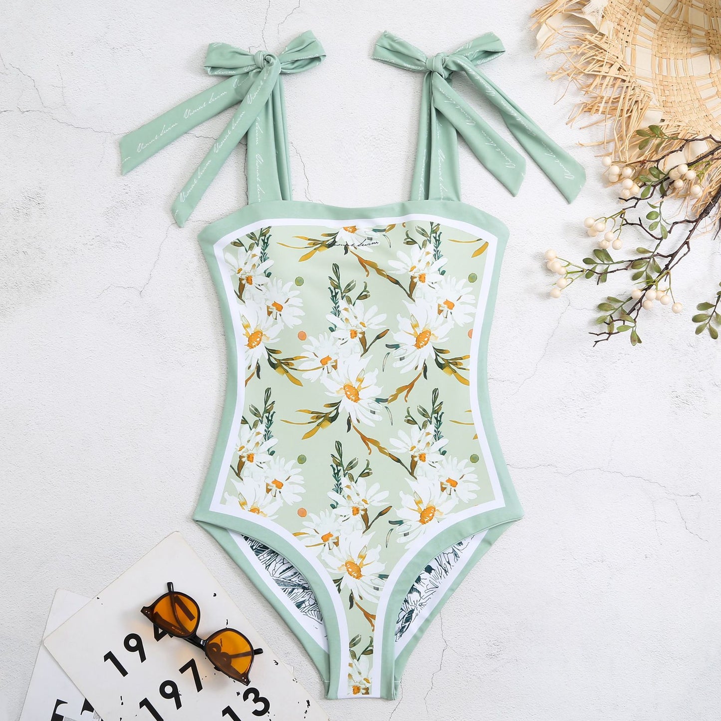 Double-sided printed one-piece retro swimsuit