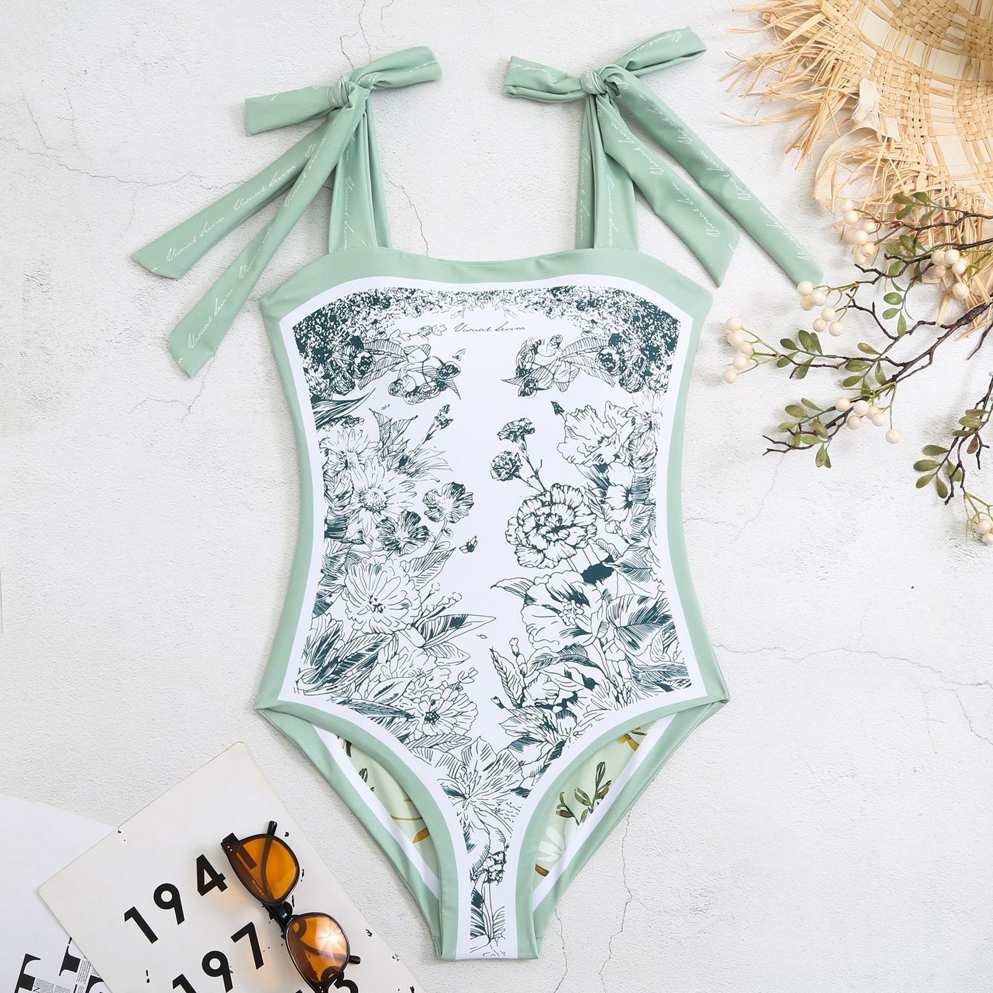 Double-sided printed one-piece retro swimsuit