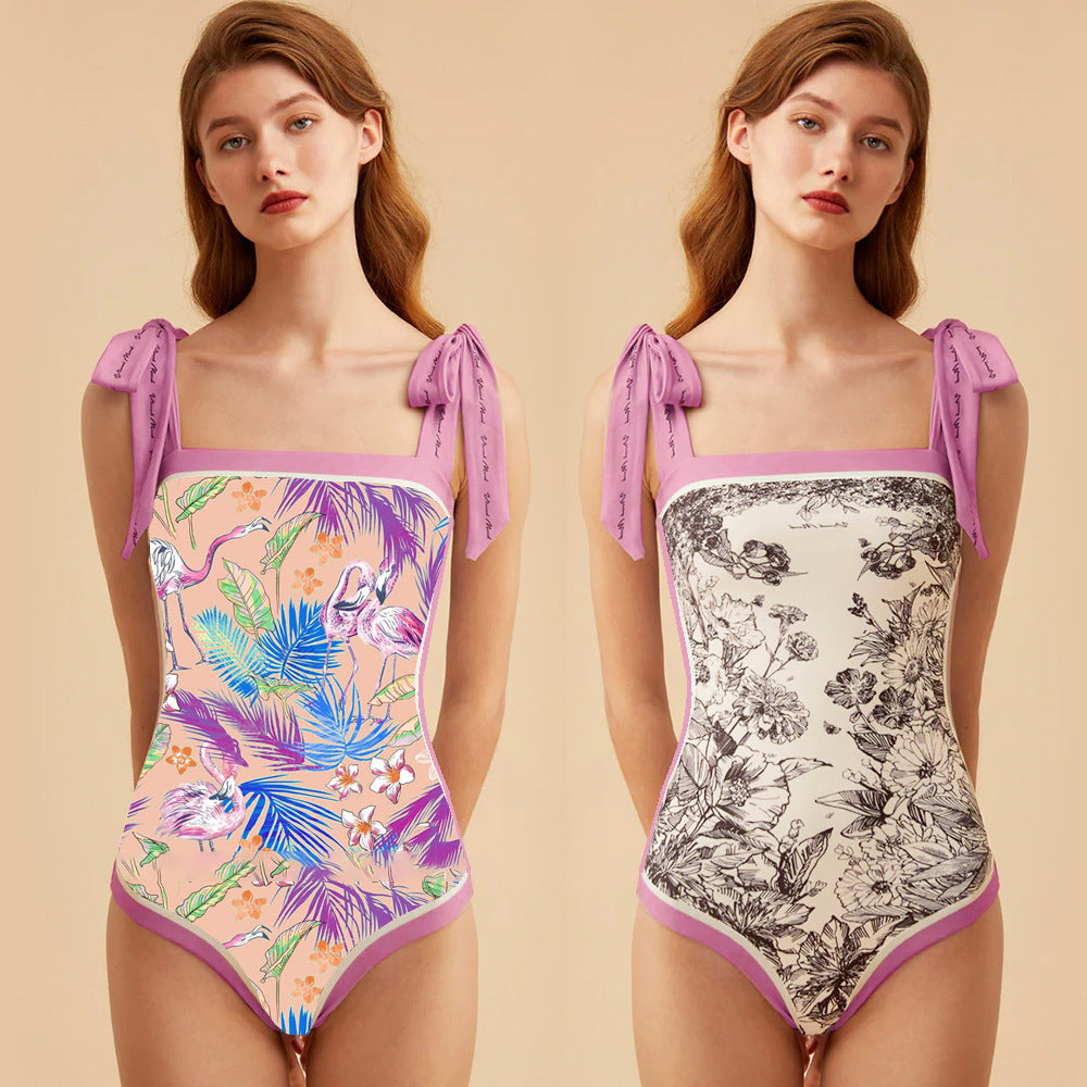 Double-sided printed one-piece retro swimsuit