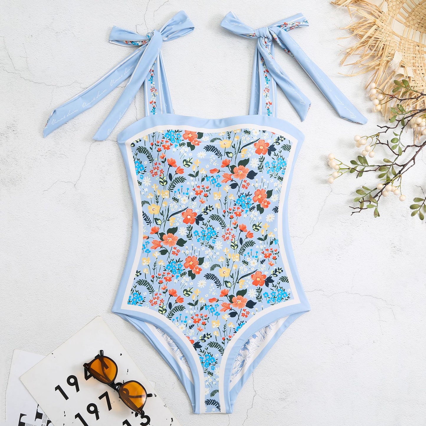 Double-sided printed one-piece retro swimsuit