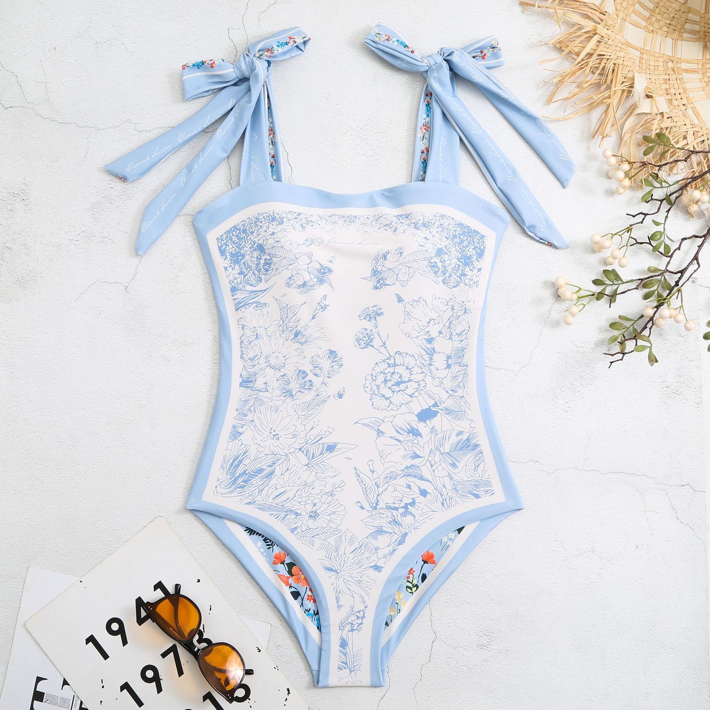 Double-sided printed one-piece retro swimsuit