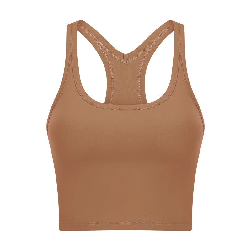 U-neck I-shaped racerback built-in bra sports vest