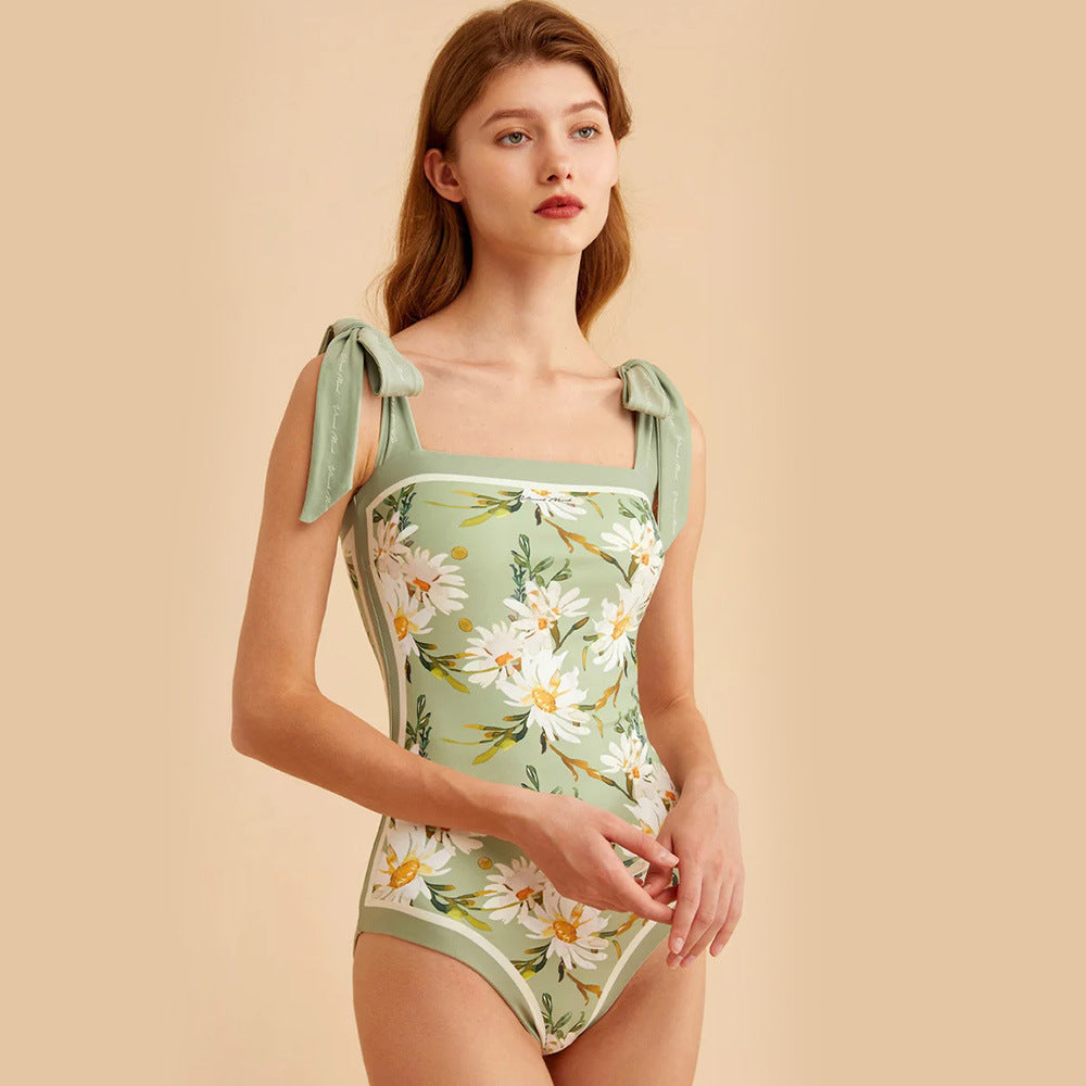 Double-sided printed one-piece retro swimsuit