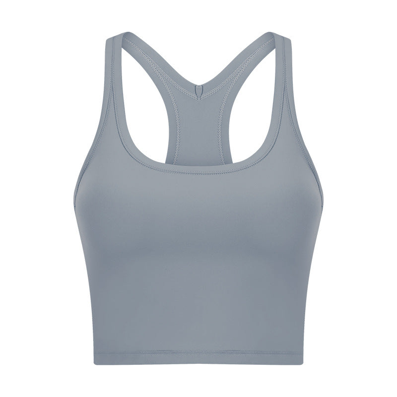 U-neck I-shaped racerback built-in bra sports vest