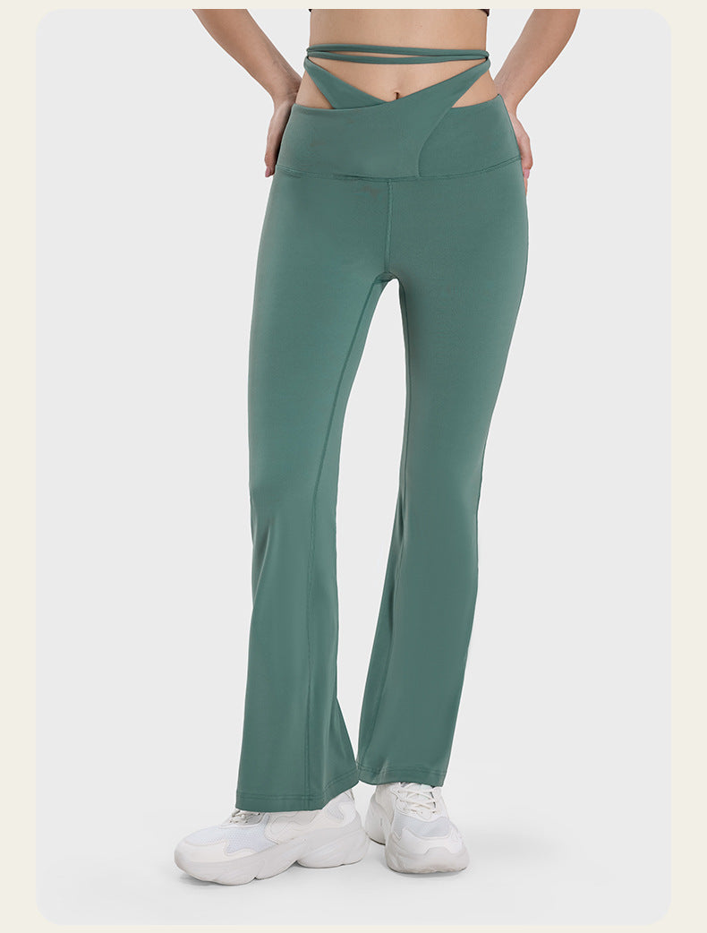 Skin-friendly, nude-feeling, crossed strap casual sports pants