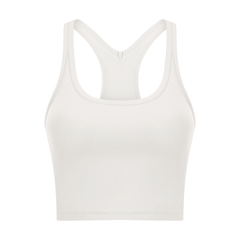 U-neck I-shaped racerback built-in bra sports vest