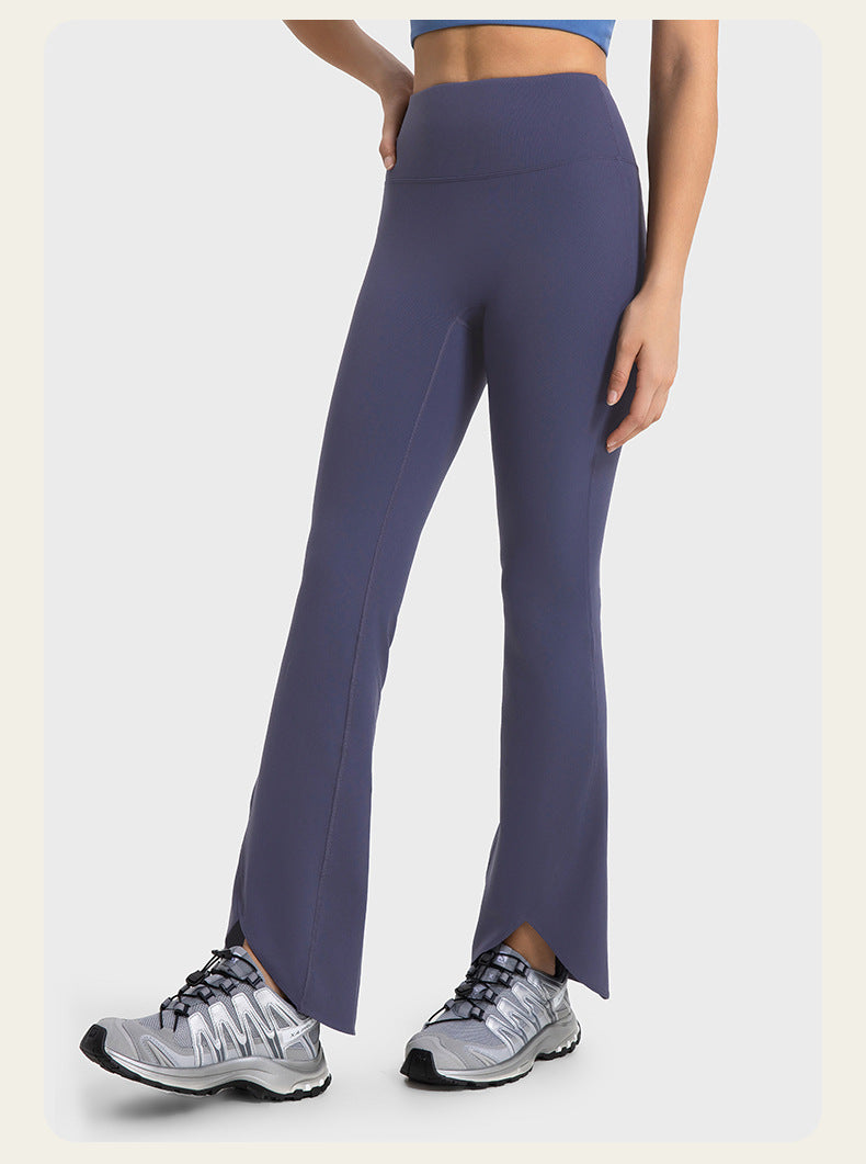 Autumn and winter fleece-lined micro flared sports pants with slit at the cuffs