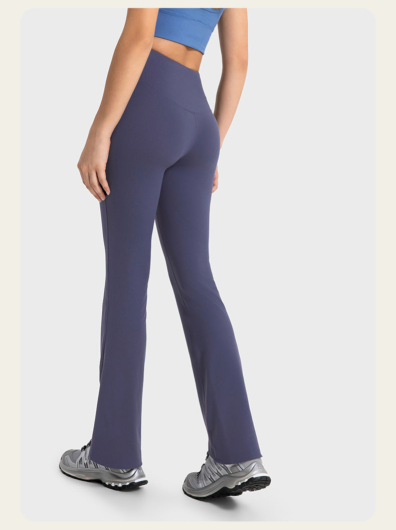 Autumn and winter fleece-lined micro flared sports pants with slit at the cuffs