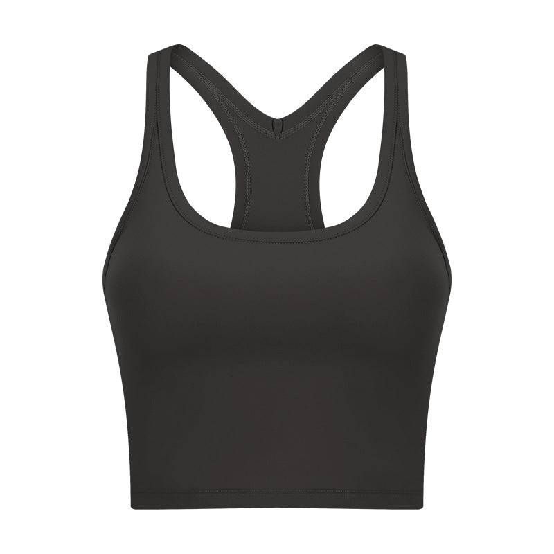 U-neck I-shaped racerback built-in bra sports vest