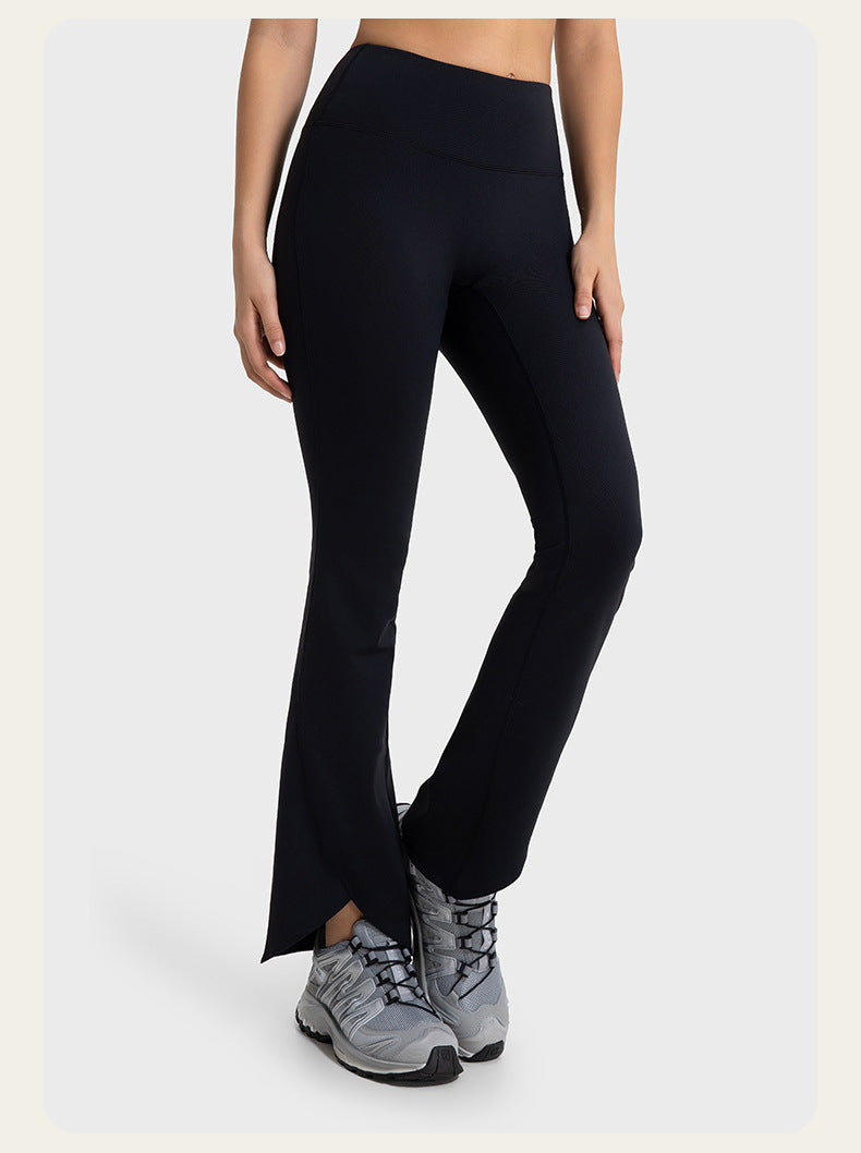 Autumn and winter fleece-lined micro flared sports pants with slit at the cuffs