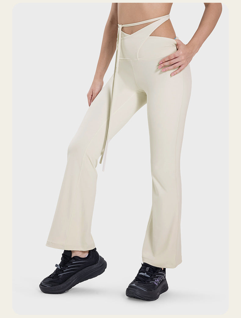 Skin-friendly, nude-feeling, crossed strap casual sports pants