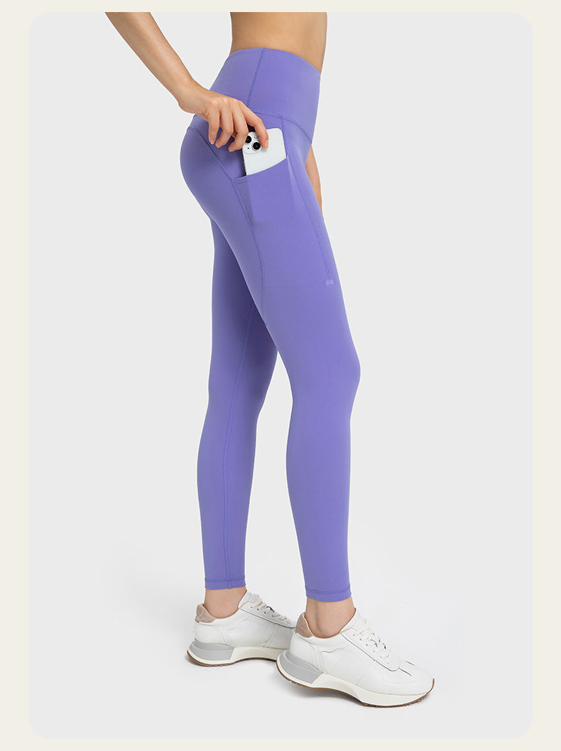 High-waist abdomen-slimming side pocket hip-lifting sports pants