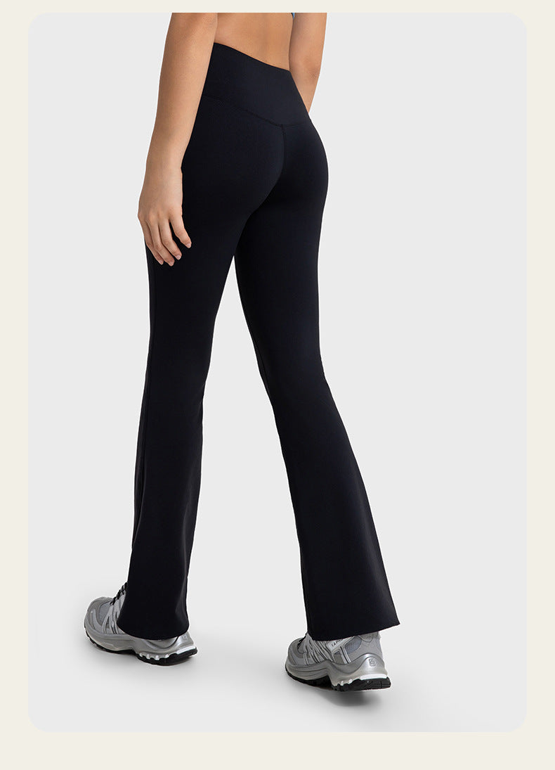 Autumn and winter fleece-lined micro flared sports pants with slit at the cuffs