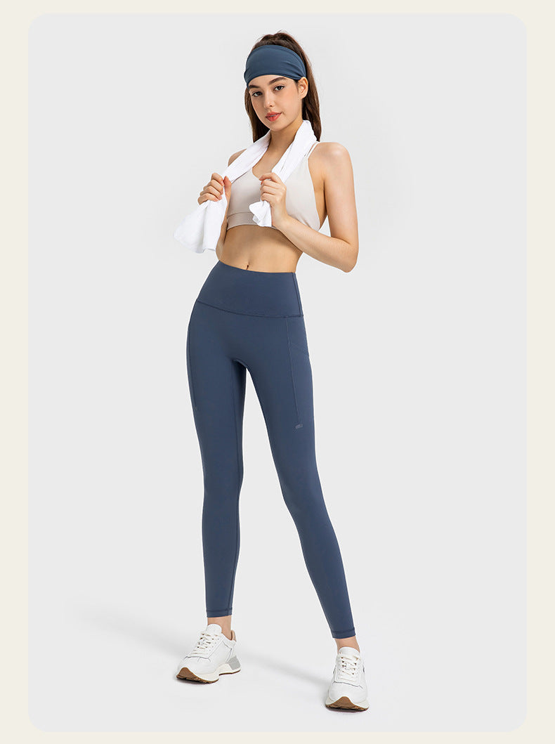 High-waist abdomen-slimming side pocket hip-lifting sports pants