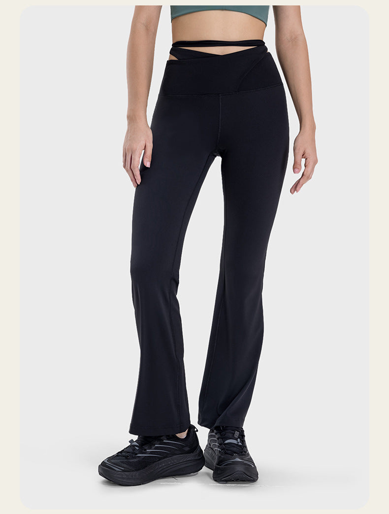 Skin-friendly, nude-feeling, crossed strap casual sports pants