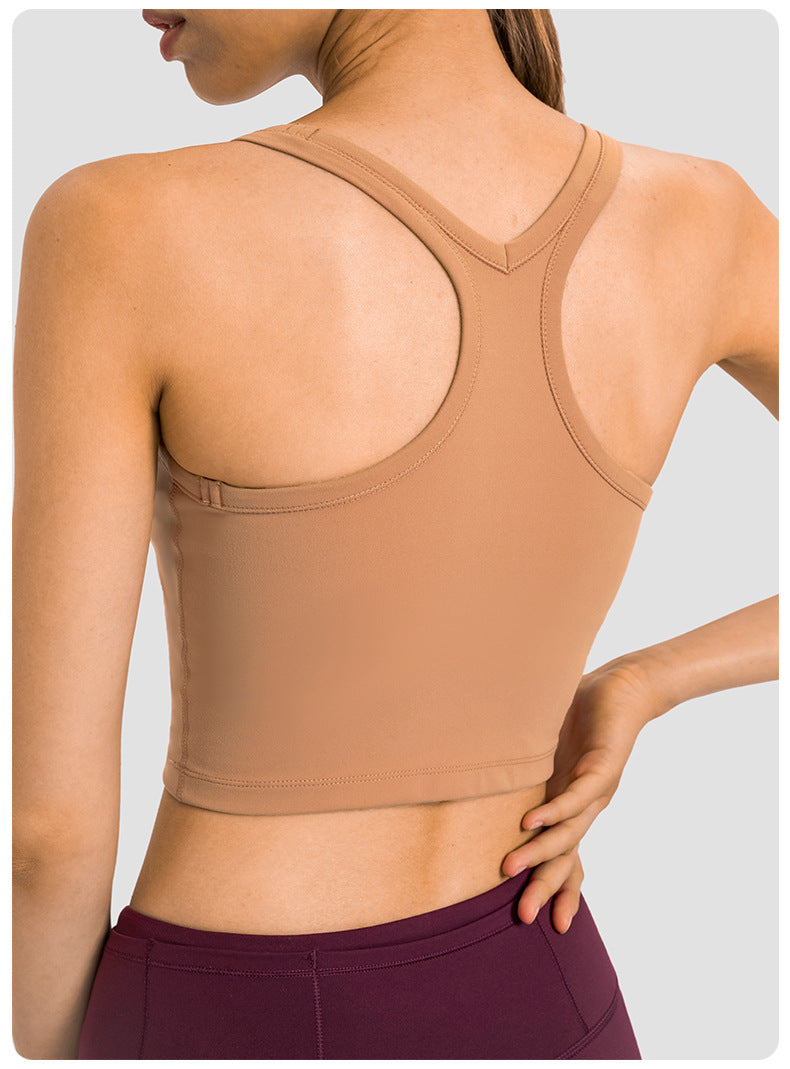 U-neck I-shaped racerback built-in bra sports vest