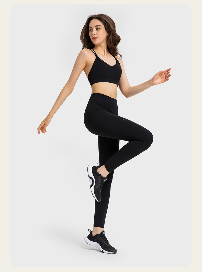 High-waist abdomen-slimming side pocket hip-lifting sports pants