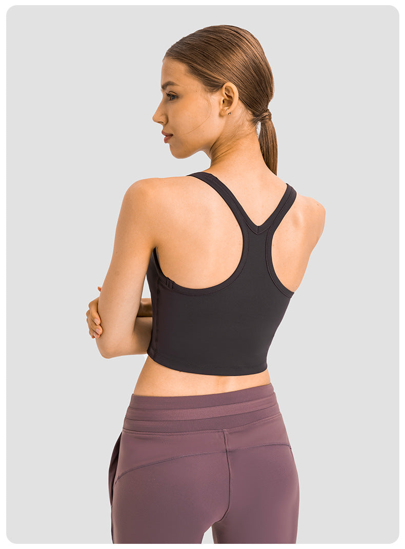 U-neck I-shaped racerback built-in bra sports vest