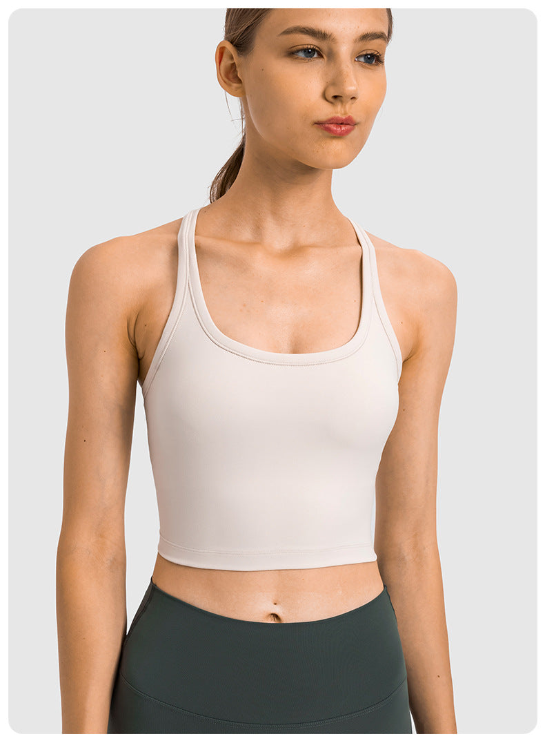 U-neck I-shaped racerback built-in bra sports vest