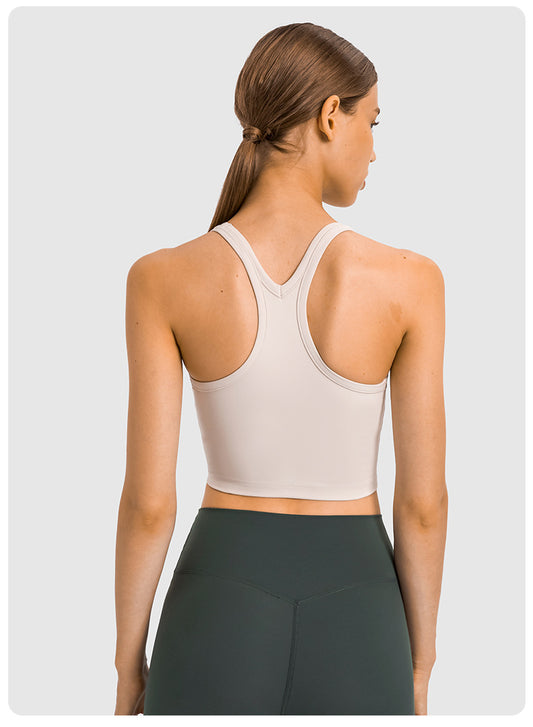 U-neck I-shaped racerback built-in bra sports vest