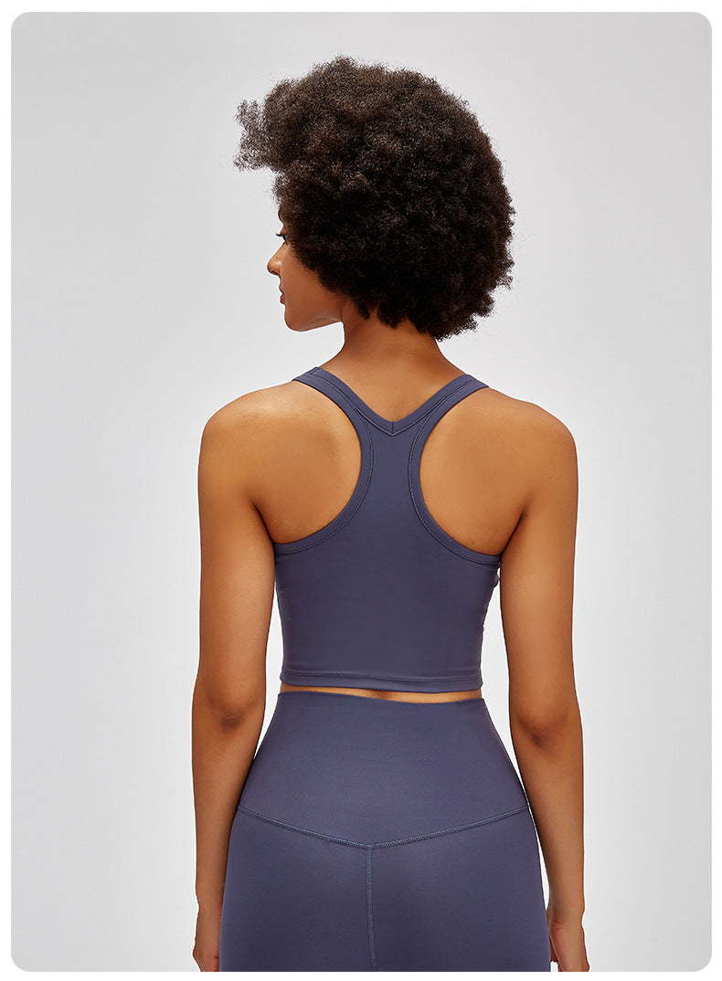 U-neck I-shaped racerback built-in bra sports vest