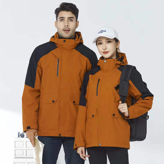 Couples' three-in-one detachable waterproof hard shell jacket