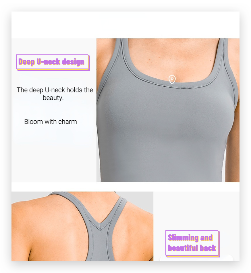 U-neck I-shaped racerback built-in bra sports vest