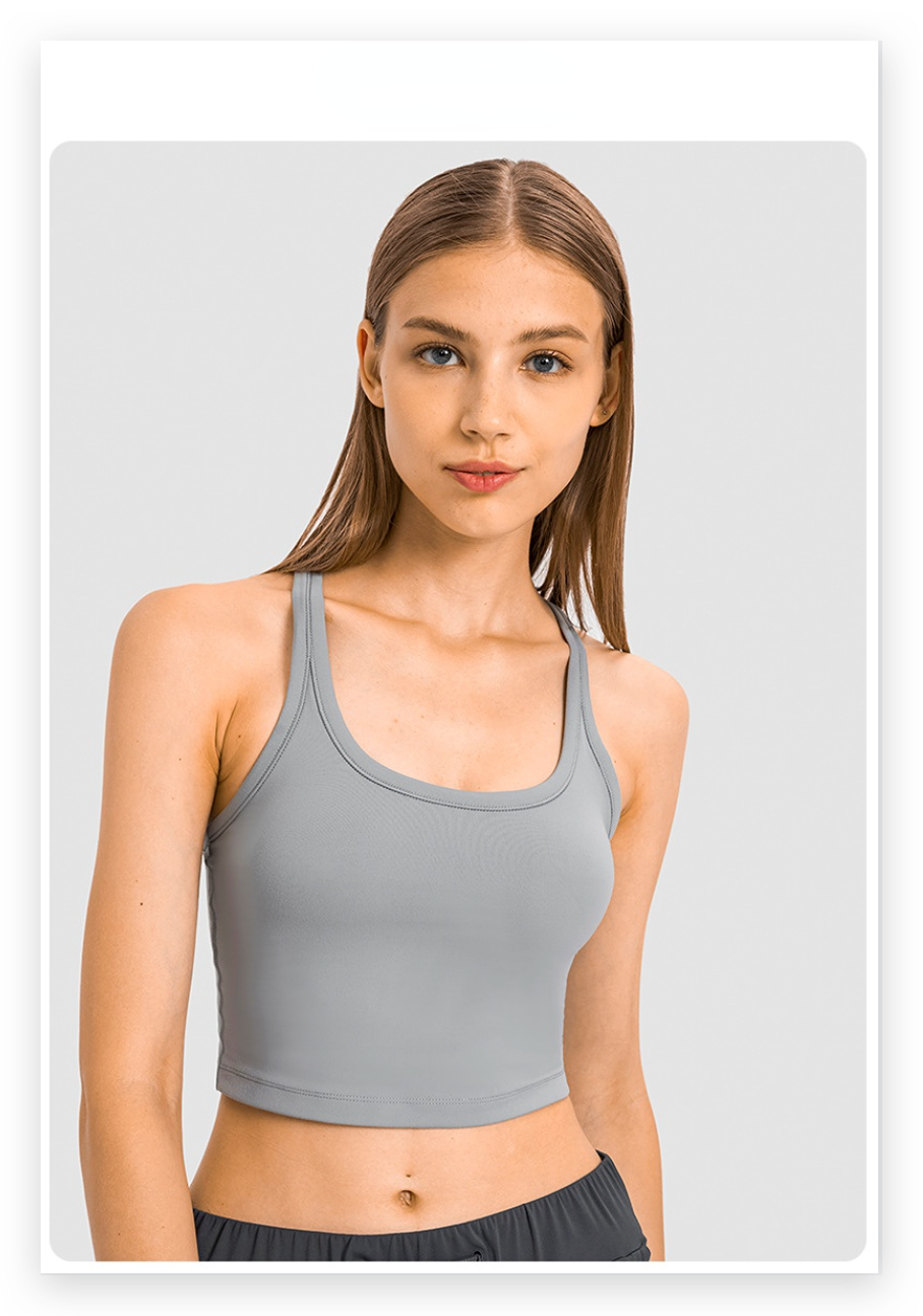 U-neck I-shaped racerback built-in bra sports vest