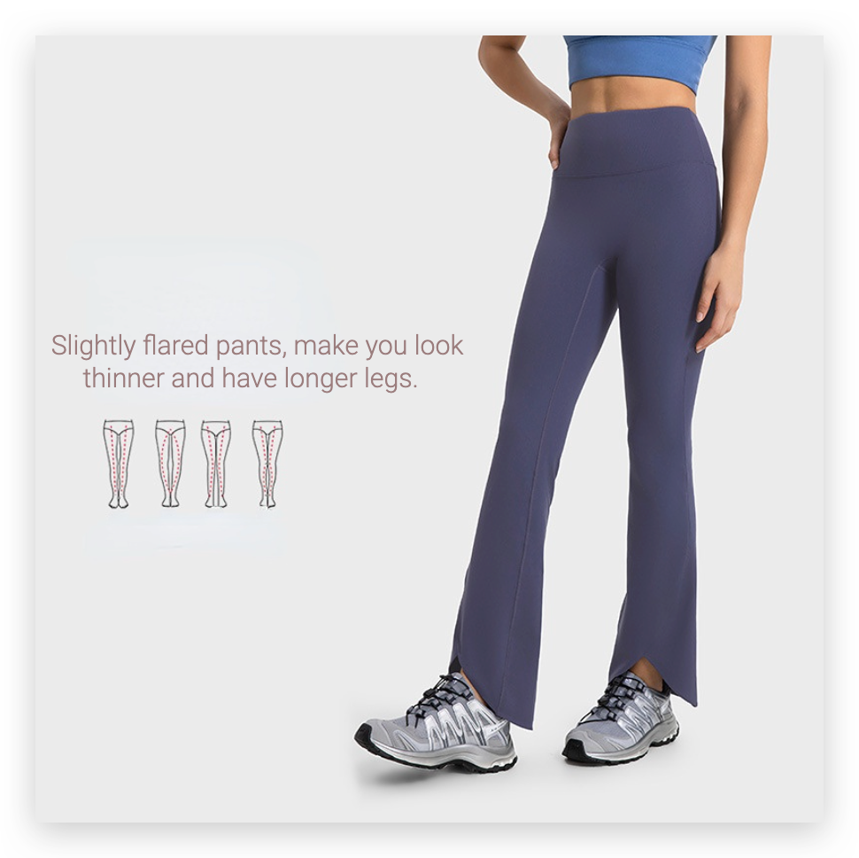 Autumn and winter fleece-lined micro flared sports pants with slit at the cuffs