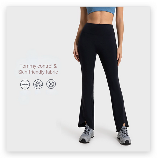 Autumn and winter fleece-lined micro flared sports pants with slit at the cuffs