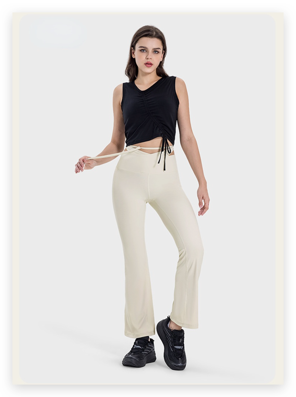 Skin-friendly, nude-feeling, crossed strap casual sports pants